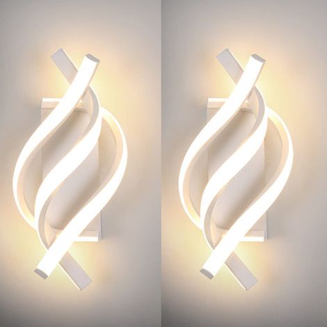 (Blanco)Aplique de pared LED moderno de 18 W, lámpara de pared curva para interiores, luz blanca cálida de 3000 K, para dormitorio  (2 unidades) (1/5)