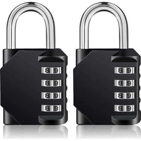 Lot de 2 cadenas à combinaison à 4 chiffres, cadenas à combinaison à 4 chiffres, cadenas de salle de sport, d'école, cadenas combo réinitialisable résistant aux intempéries pour portail de