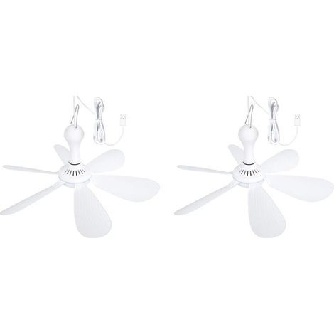 2X Ventilateur Suspendu Silencieux à 6 Feuilles Alimenté par USB pour Auvent de Plafond pour Lit de Camping, Tente de Dortoir (1/4)