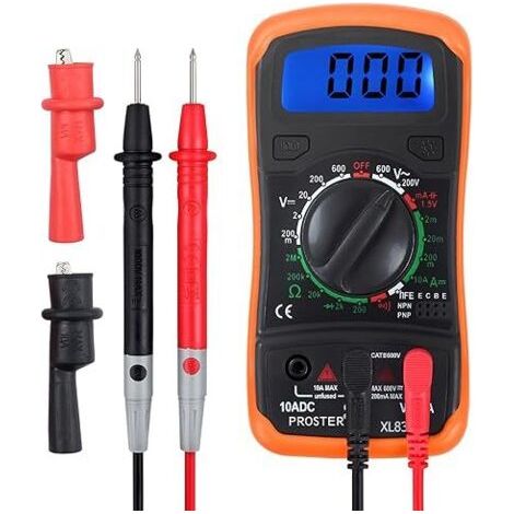 Multimètre Testeur multimètre LCD 2000 points avec fils de test Multimètre à pince crocodile pour tension AC, DC, courant DC, résistance, diode, transistor, continuité sonore (1/4)