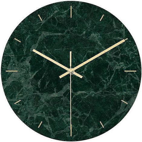 Horloge murale ronde en acrylique vert avec motif marbre en verre