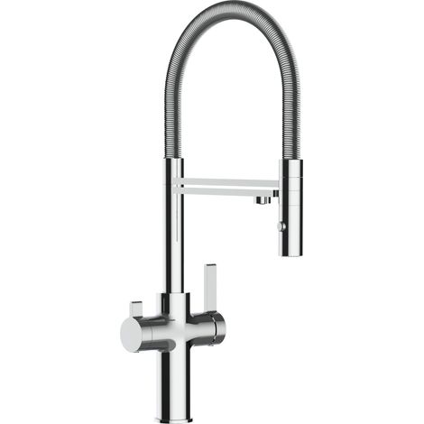 Robinet de Cuisine Mitigeur 3 voies chromé bec chromé orientable et douchette 2 jets détachable FC VIZIO (1/5)