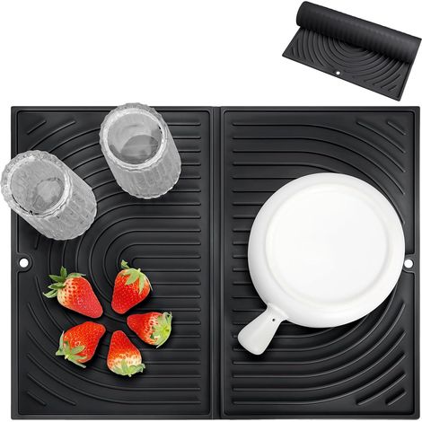 Alfombrilla de cocina plegable de 43×34 cm, color negro, de silicona resistente al calor, universal. (1/4)