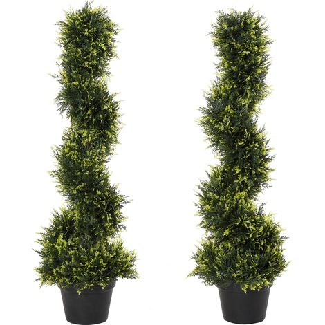 Ensemble de 2 grands cèdres artificiels, 90 cm, plantes artificielles en plastique en pot, plante spirale, aspect réaliste, pour salon, chambre, bureau, jardin, décoration moderne (1/5)