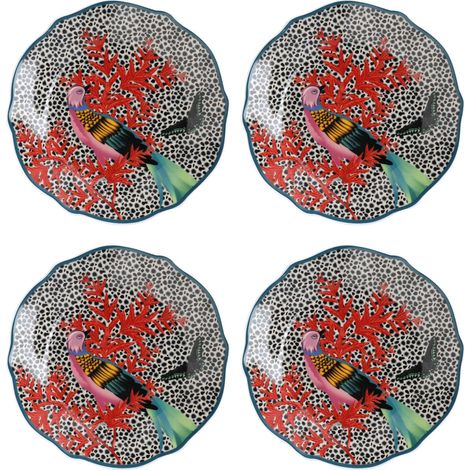 Lot de 4 petites assiettes rondes en porcelaine avec imprimé vif et bord festonné, 19 cm, passe au lave-vaisselle (1/5)