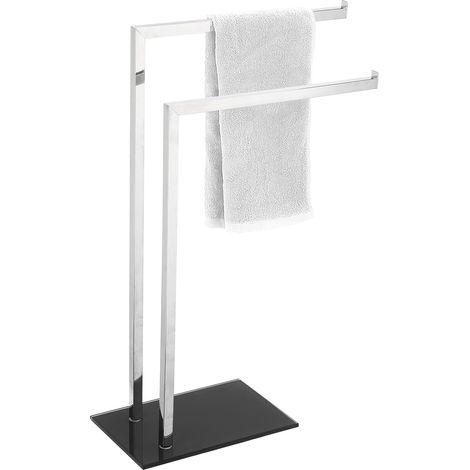 King Home PIANTANA PORTASCIUGAMANI 2 BRACCI in acciaio, base in vetro temperato nera 45x20x69h cm (1/4)