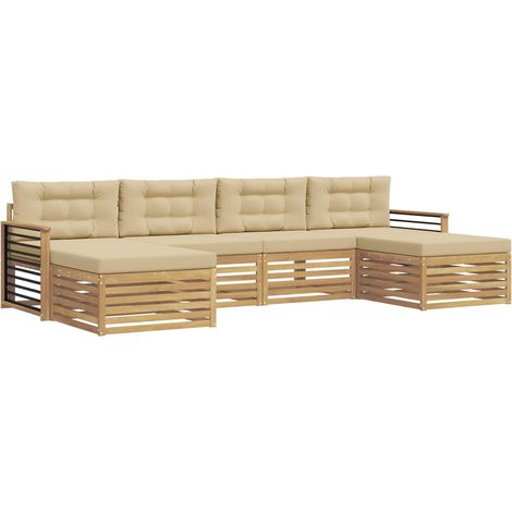 Sofagarnituren 6 pcs Weiß und Beige Massivholz Akazie vidaXL