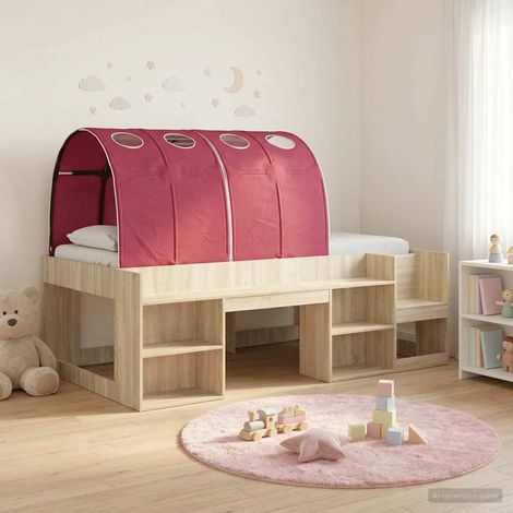 Cama con túnel 3 uds. Roble Sonoma y Rojo Madera de ingeniería (1/5)