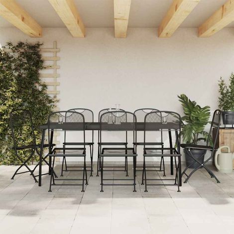 vidaXL Juego de comedor de jardín 9 pzas malla metálica gris antracita (1/5)