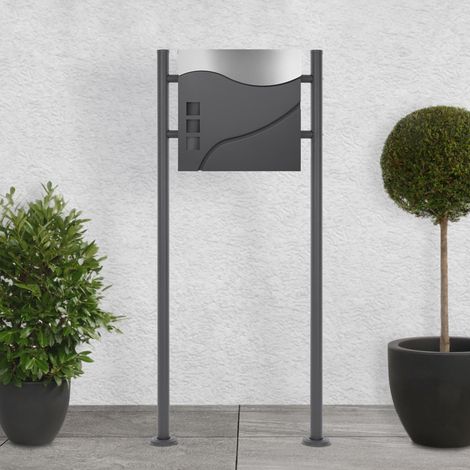 ECD Germany Boîte aux Lettres sur Pied, Anthracite/Argent , 37x10,5x36,5 cm, en Acier Inoxydable, Moderne, Mailbox avec Compartiment à Journaux, 2 Clés, Support Haut 120 cm, Materiel de Montage Inclus (1/5)