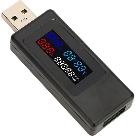 Testeur USB 6 en 1 : courant, tension, temporisation, puissance, capacité, niveau de batterie, écran couleur, multimètre USB (1/5)