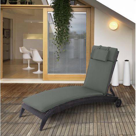 Coussin transat bain soleil chaise longue 198x53x5 cm gris HAVRYA (1/3)