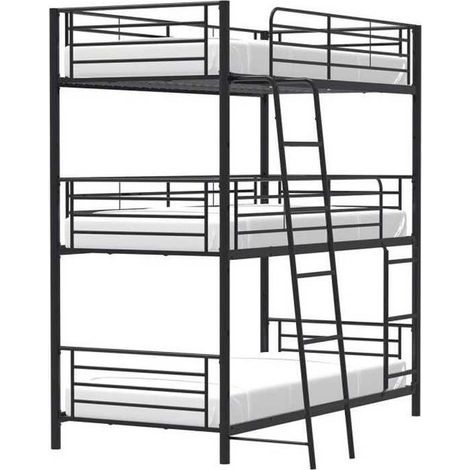 Trio Etagenbett Metall schwarz 3 Liegeflächen 90x190 cm (1/3)