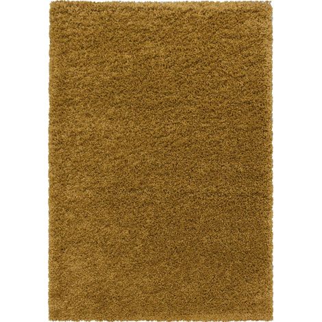 Tapis poils longs shaggy 60x110 or tissé rectangle motif uni UNI I