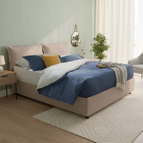 Talamo Italia Cama matrimonial Fatima, Cama contenedor con tapizado en ecopiel, 100% Made in Italy, Apertura frontal, con colchón Cm 140x200 incluido, Tórtola, con embalaje reforzado (1/5)