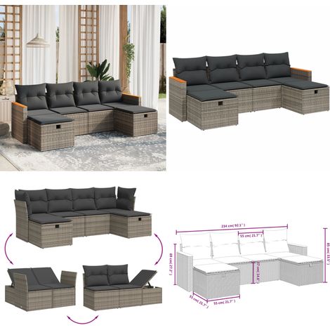 6-tlg. Garten-Sofagarnitur mit Kissen Grau Poly Rattan - Gartengestell - Gartenmöbel Set - Outdoor Lounge - Rattan Sessel - Gartenlounge - Home & Living (1/5)