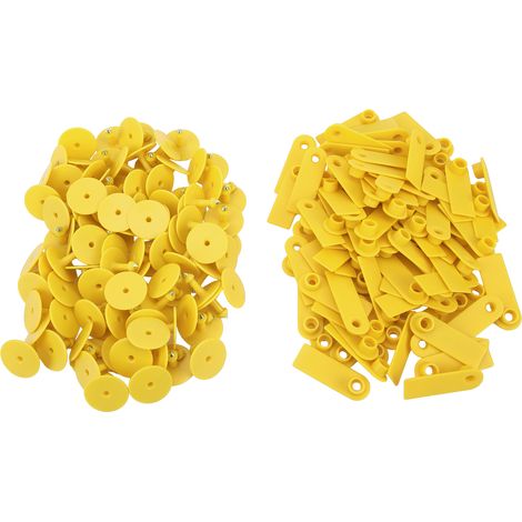 100 étiquettes auriculaires vierges pour animaux (chèvres, moutons, porcs, etc.) en TPU jaune, sans inscription. (1/5)