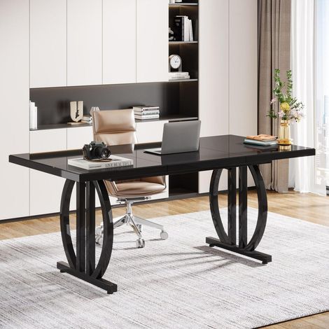 Schreibtisch 160x80 cm mit Metallfuß, Schwarz, Home Office Tisch (1/5)