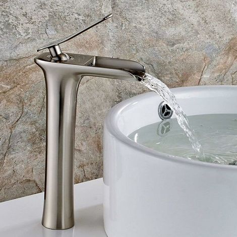 faucet bathroom waterfall basin faucet high bathroom faucet counter top sink faucet bathroom brushed nickel (1/5)