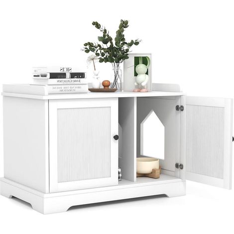 Pour litière, repos ou salon - maison pour chat et table d'appoint blanche avec entrée latérale (1/5)