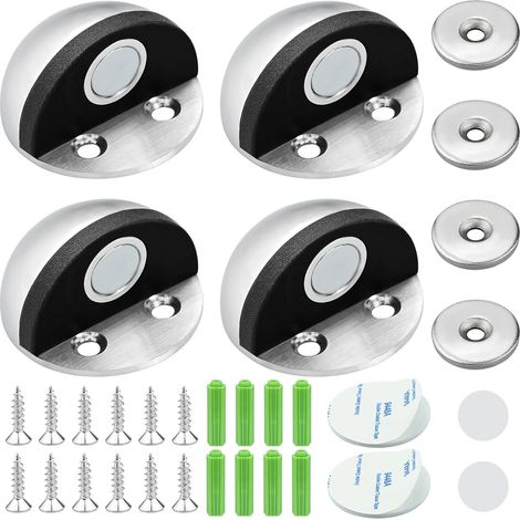 4pcs Upgrade Magnetic Door Stoppers, Stainless Steel Self Adhesive Door Stoppers, Metal Door Stops with Screws and Adhesives, Door Stoppers for Glass Doors, Balcony Doors (1/5)