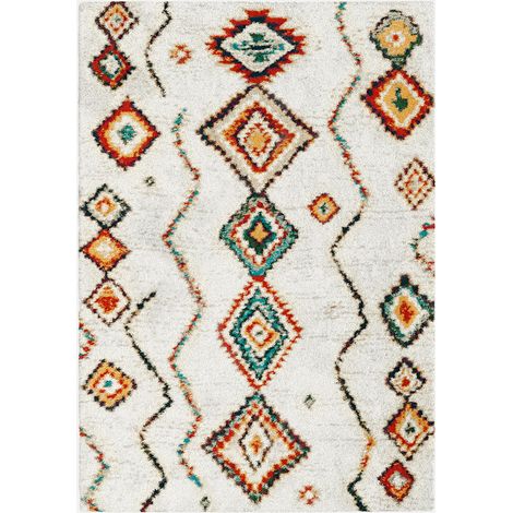 Tappeto shaggy per interni, stile berbero, crema e multicolore (1/5)