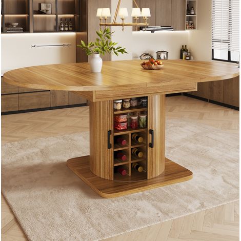 Tavolo da pranzo allungabile 118x118x76 cm, con ampio spazio contenitore, piani estraibili, MDF e metallo, marrone scuro (1/5)