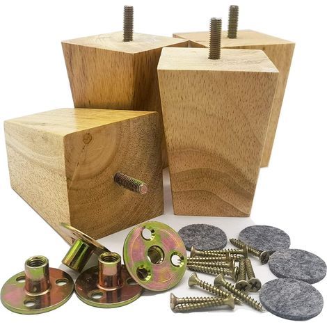 Lot de 4 pieds de canapé en bois - 8 cm - Pieds de canapé carrés - Mid-Century - Pieds de rechange modernes - Pour fauteuil, table basse, commode (8 cm, couleur bois) (1/5)
