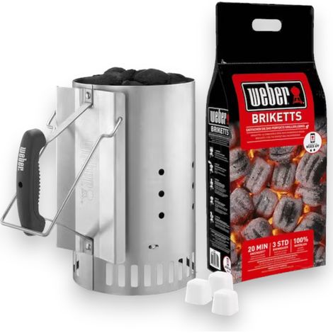 Ciminiera kit accensione carbonella briquettes e legna con cesto spargifiamma in acciaio + 2 kg carbonella Rapid fire WEBER (1/3)