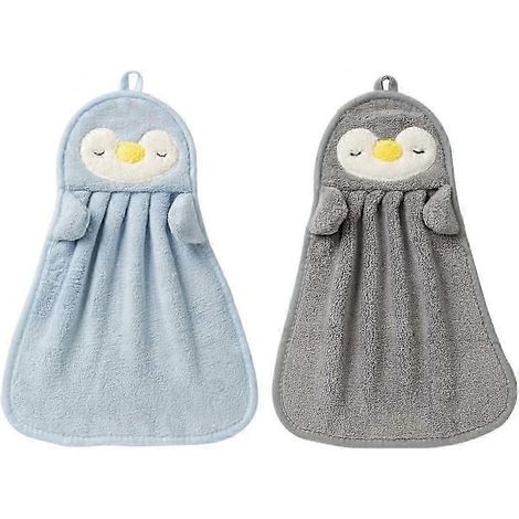Lot de 2 serviettes douces en chenille pour la cuisine et la salle de bain, avec imprimé pingouin. (1/5)