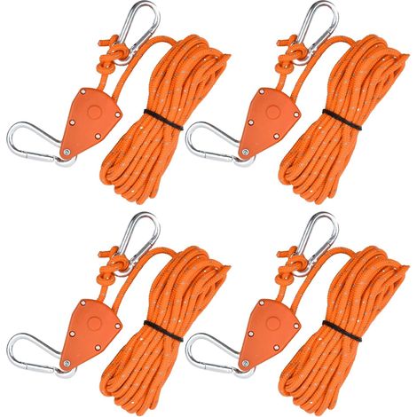 CCYKXA Pieces (Orange) Reflective Tent Rope, 4mm Ratchet Ropes with Hooks, 5M Lightweight Camping Rope for Tents, Paracord Rope with Pulley for Awnings, Tents, Tarps, Outdoor Hiking (1/5)