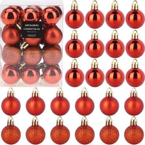 Bruchsichere rote Weihnachtsbaumkugeln, 3 cm Durchmesser, 24 Stück
