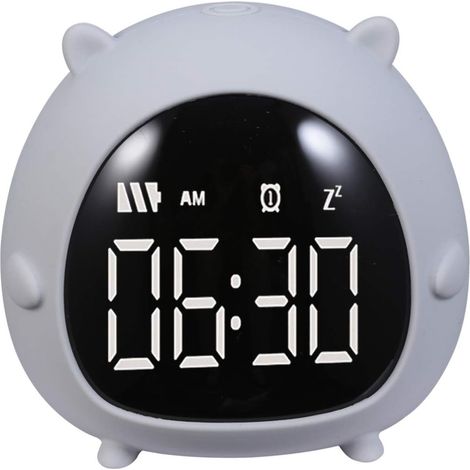 MINKUROW Digitaler Wecker für Kinder, Nachtlicht, Sprachsteuerung, LED-Schlafcoach, USB-Aufladung, für Jungen, Mädchen, Studenten, Schlafzimmer, Nachttisch (Grau) (1/5)