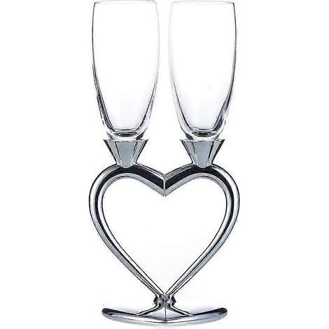 Magnifique coffret cadeau de 2 verres à champagne créatifs en forme de cœur, argent. (1/5)