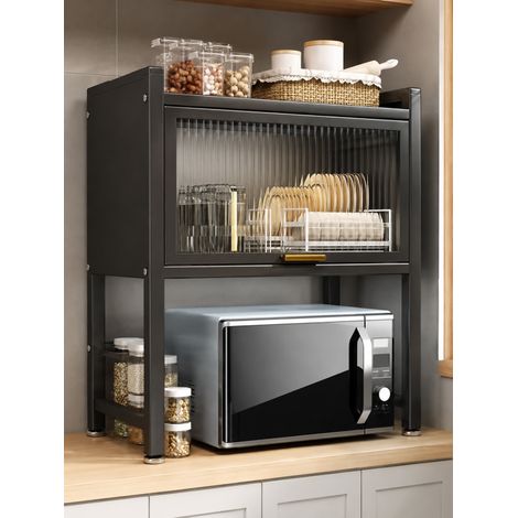 Meuble de rangement cuisine avec étagère et placard - Porte coulissante rainurée - 64 x 38 x 78.5 cm - Noir - Livraison gratuite (1/4)