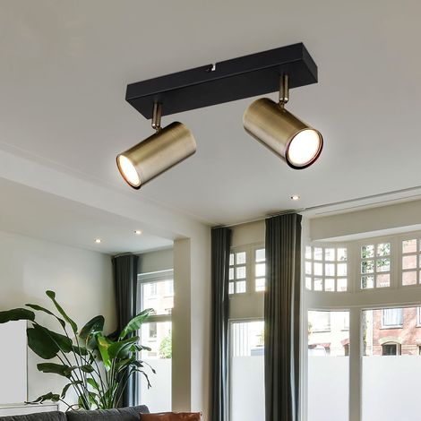 Faretto da soffitto striscia spot lampada da soffitto lampada da camera da letto plafoniera 2 fiamme, faretto mobile, metallo ottone, nero, 2x GU10, LxLxA 26x6x12 cm