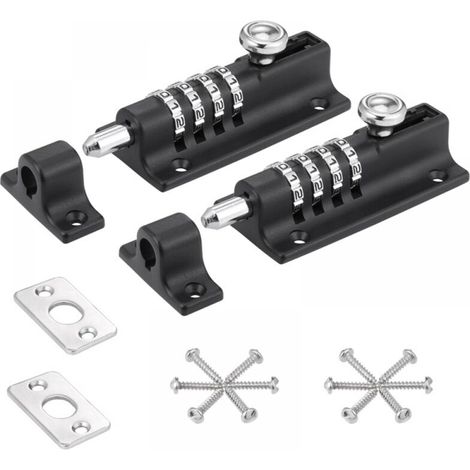 Serrure à combinaison robuste à 4 chiffres - Pour portes en bois et coulissantes - Résistante à la rouille avec vis - 2 pièce - Noir (1/5)