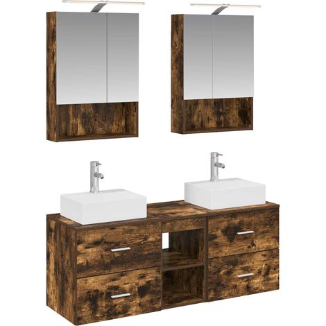 Juego de muebles de baño 5 uds. Roble Ahumado vidaXL (1/5)