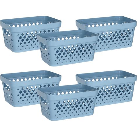 Lot de 6 paniers en plastique pour l'organisation, garde-manger sous le comptoir, le placard en lin et la salle de bain Bacs d'étagère gigognes avec poignées, 3,8 l, bleu marine (1/5)
