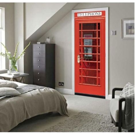Autocollant Mural - Cabine Téléphonique - Trompe-L'Œil Porte - 77x200 cm - Pour Décoration Intérieure (1/5)
