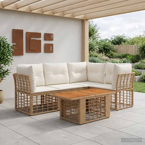 vidaXL Set Divano da Giardino 4 pz Naturale e Bianco Crema polyrattan (1/5)