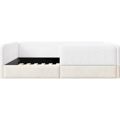 Cama plataforma tapizada 90 x 200 cm blanca con barrera de seguridad y bolsillo (1/5)