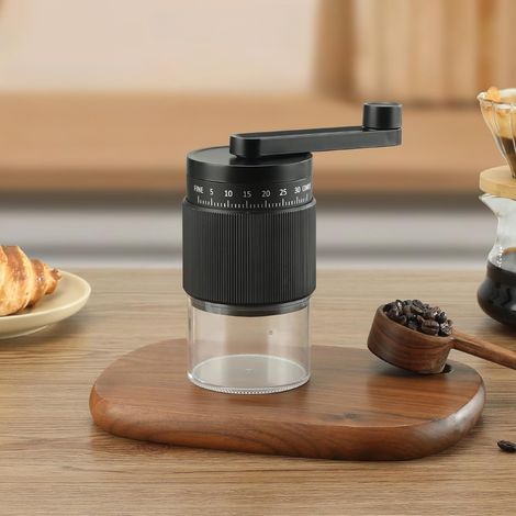 Tragbare manuelle Kaffeemühle mit 35 Geschwindigkeitsstufen, konischem Mahlkopf, geeignet für den Gebrauch zu Hause und im Freien, schwarz. (1/4)