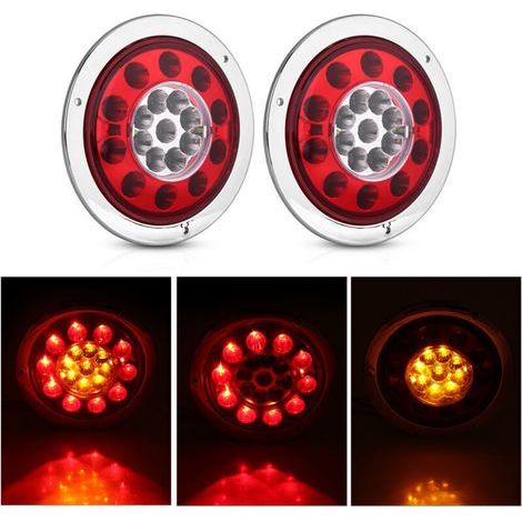 Paire de 4,3 pouces rond 19 LED camion remorque frein arrêt tourner feu arrière Chrome anneau double couleur (1/4)