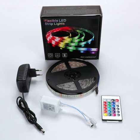 Bande lumineuse LED 150LED 5050RGB étanche, avec contrôleur Bluetooth WiFi, ruban 5m 12V IP20 pour intérieur/extérieur, prise EU. (1/5)
