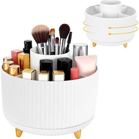 360° Rotating Makeup Organizer, Makeup Brush Storage, Cosmetic Holder with 5 Compartments, Multifunctional Beauty Organizer for Dressing Table, Bathroom (1/5)