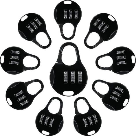 Ensemble de 10 pièces, cadenas à combinaison à 3 chiffres, verrou de sécurité, mini cadenas à combinaison, numéro de valise réinitialisable (style mignon, noir) (1/5)