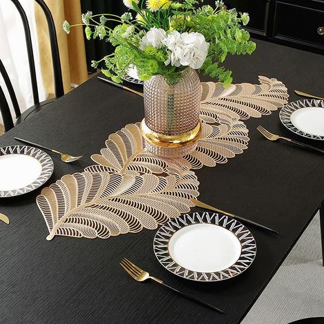 Tovaglia con foglia d'oro, 91 cm, resistente al calore, tovaglia in vinile a forma di foglia, impermeabile e lavabile, ideale per matrimoni. (1/5)