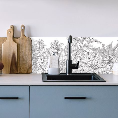 Crédence cuisine adhésive autocollante feuillages s Noir et blanc - 120 x 50 cm