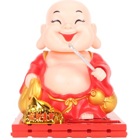 Ornement Bouddha Maitreya à énergie solaire Main oscillante automatique Alimentation solaire Matériau ABS durable Bouddha Maitreya rouge Convient pour la maison, la voiture ou le bureau (1/5)